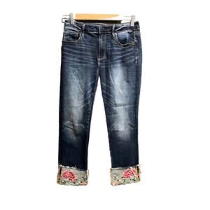 Driftwood Colette Classic Fit Floral Embroidered Cuff Women's Jeans Size W28 L26